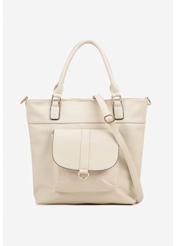 Jasnobeżowa Torebka Shopperka z Ozdobną Kieszonką i Dodatkowym Paskiem Frosima ze sklepu born2be.pl w kategorii Torby Shopper bag - zdjęcie 184203090