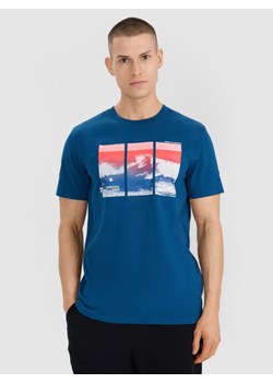 Męski t-shirt z nadrukiem 4F 4FRSS25TTSHM2995 - turkusowy ze sklepu Sportstylestory.com w kategorii T-shirty męskie - zdjęcie 184208270