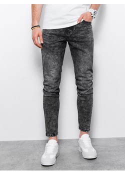 Spodnie męskie jeansowe z marmurkowym efektem SLIM FIT - czarne V1 P1022 ze sklepu ombre w kategorii Jeansy męskie - zdjęcie 184223344