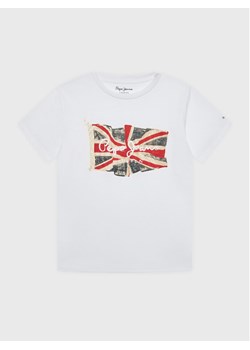 Pepe Jeans T-Shirt Flag Logo PB503492 Biały Regular Fit - id: 0000301132608 - marki Pepe Jeans - 184227952 Pepe Jeans T-Shirt Flag Logo PB503492 Biały Regular Fit ze sklepu MODIVO w kategorii T-shirty chłopięce - zdjęcie 184227952