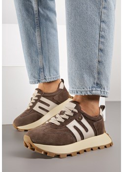 Brązowe Skórzane Sneakersy z Geometrycznym Motywem Melussea ze sklepu born2be.pl w kategorii Buty sportowe damskie - zdjęcie 184235924
