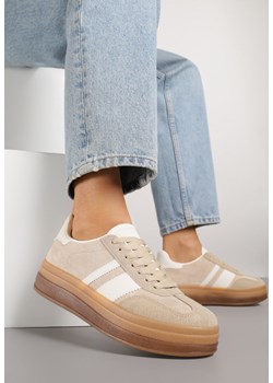 Ciemnobeżowe Sneakersy na Płaskiej Podeszwie z Ozdobnymi Paskami Velali ze sklepu renee.pl w kategorii Buty sportowe damskie - zdjęcie 184235993