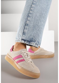 Beżowo-Fuksjowe Sneakersy Tenisówki z Wkładką ze Skóry Naturalnej Ozdobione Tłoczeniem Meluella ze sklepu renee.pl w kategorii Buty sportowe damskie - zdjęcie 184236083
