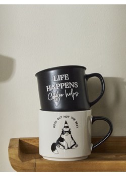 Sinsay - Ceramiczny kubek z uchem LIFE HAPPENS Coffee helps - czarny ze sklepu Sinsay w kategorii Kubki - zdjęcie 184246390