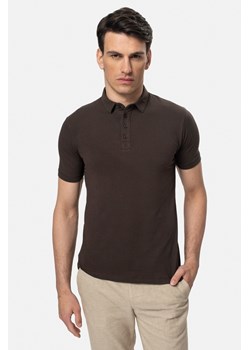 KOSZULKA POLO LIERMO BRĄZOWA Z BAWEŁNY TYPU JERSEY ze sklepu Recman w kategorii T-shirty męskie - zdjęcie 184249963