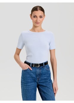 Sinsay - Bawełniana koszulka basic - niebieski ze sklepu Sinsay w kategorii Bluzki damskie - zdjęcie 184255284