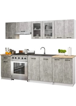 Zestaw mebli kuchennych z witryną beton  240 cm F3-P65 ze sklepu Edinos.pl w kategorii Meble kuchenne - zdjęcie 184257450