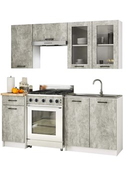 Komplet mebli kuchennych  beton z witryną 180 cm L8-M09 ze sklepu Edinos.pl w kategorii Dom - zdjęcie 184257454