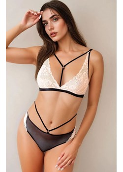 Koronkowe figi damskie kremowo-czarne Gloria, Kolor kremowo-czarny, Rozmiar M, Barbara Lingerie ze sklepu Intymna w kategorii Majtki damskie - zdjęcie 184268662