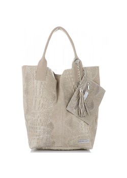 Torebki Skórzane VITTORIA GOTTI Made in Italy Shopper bag Aligator Beżowa ze sklepu PaniTorbalska w kategorii Torby Shopper bag - zdjęcie 184270481