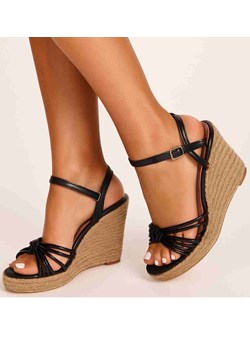 Sandały damskie na koturnie i platformie Czarne espadryle /B4-3 17873 G187/ ze sklepu Pantofelek24.pl w kategorii Espadryle damskie - zdjęcie 184270501