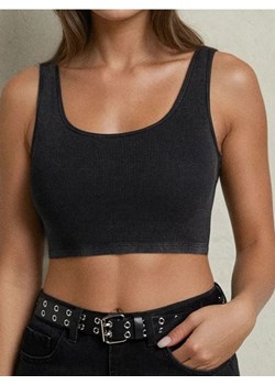 Sinsay - Bawełniany crop top w prążek - szary ze sklepu Sinsay w kategorii Bluzki damskie - zdjęcie 184276850
