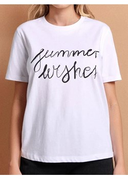 Sinsay - Bawełniana koszulka z napisem SUMMER WISHES - biały ze sklepu Sinsay w kategorii Bluzki damskie - zdjęcie 184277273