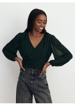 Reserved - Krótka bluzka z guzikami - morski ze sklepu Reserved w kategorii Bluzki damskie - zdjęcie 184278081