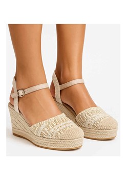 Beżowe sandały espadryle na koturnie /D1-1 17862 T288/ ze sklepu Pantofelek24.pl w kategorii Espadryle damskie - zdjęcie 184278851