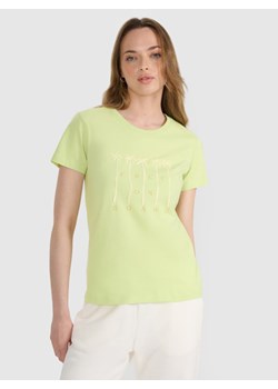 Damski t-shirt z nadrukiem 4F 4FRSS25TTSHF3162 - żółty ze sklepu Sportstylestory.com w kategorii Bluzki damskie - zdjęcie 184280190