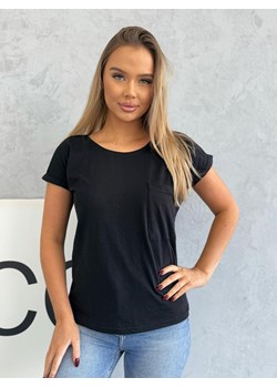 T-shirt z kieszonką SLR093- czarny ze sklepu Edoti w kategorii Bluzki damskie - zdjęcie 184280614