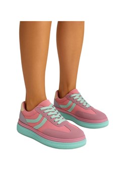 Różowe wiązane sneakersy buty sportowe /B1-2 17888 T688 ze sklepu Pantofelek24.pl w kategorii Buty sportowe damskie - zdjęcie 184281240