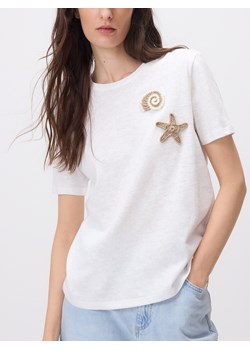 Reserved - T-shirt regular z aplikacjami - złamana biel ze sklepu Reserved w kategorii Bluzki damskie - zdjęcie 184292382