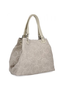 Włoska Torebka Skórzana Shopper Bag w Modne Wzory 5566-S Beżowa ze sklepu PaniTorbalska w kategorii Torby Shopper bag - zdjęcie 184293932