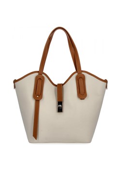 Włoska Torebka Skórzana Shopper Bag z Kosmetyczką 631 Beżowa/Ruda ze sklepu PaniTorbalska w kategorii Torby Shopper bag - zdjęcie 184294152