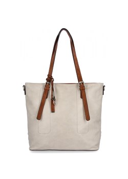 Uniwersalna Torebka Damska XL Shopper Bag firmy Hernan HB0213-1 Beżowa/Brązowa ze sklepu PaniTorbalska w kategorii Torby Shopper bag - zdjęcie 184294231