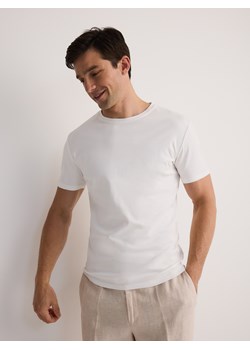 Reserved - T-shirt slim z bawełny pima - złamana biel ze sklepu Reserved w kategorii T-shirty męskie - zdjęcie 184294723