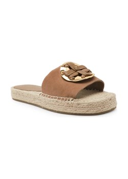 TORY BURCH Skórzane klapki WOVEN DOUBLE T ESPADRILLE ze sklepu Gomez Fashion Store w kategorii Klapki damskie - zdjęcie 184304530