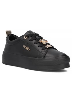 Skórzane sneakersy damskie na platformie - Filippo DP3533/24, czarne ze sklepu ulubioneobuwie w kategorii Buty sportowe damskie - zdjęcie 184524930