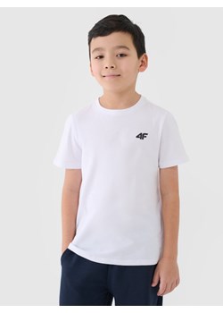 Chłopięcy t-shirt basic 4F 4FJWSS25TTSHM2178 - biały ze sklepu Sportstylestory.com w kategorii T-shirty chłopięce - zdjęcie 184525604