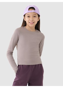 Dziewczęcy longsleeve basic 4F 4FJRSS25TLONF505 - beżowy ze sklepu Sportstylestory.com w kategorii Bluzki dziewczęce - zdjęcie 184525610
