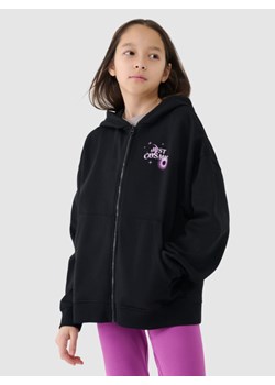 Dziewczęca bluza dresowa rozpinana z kapturem 4F 4FJRSS24TSWSF1335 - czarna ze sklepu Sportstylestory.com w kategorii Bluzy dziewczęce - zdjęcie 184525753