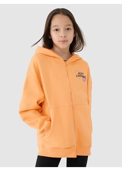 Dziewczęca bluza dresowa rozpinana z kapturem 4F 4FJRSS24TSWSF1335 - pomarańczowa ze sklepu Sportstylestory.com w kategorii Bluzy dziewczęce - zdjęcie 184525761