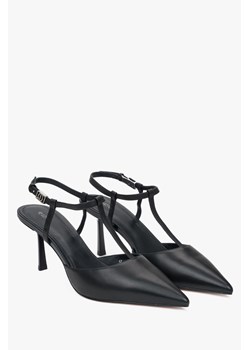 Estro: Czarne czółenka damskie typu slingback na szpilce z czubkiem w szpic ze sklepu Estro w kategorii Czółenka - zdjęcie 184535761