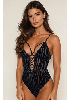 Body damskie czarne z paskami tył stringi Luisa, Kolor czarny, Rozmiar S, Irall ze sklepu Intymna w kategorii Body damskie - zdjęcie 184538233