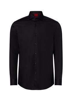 HUGO Koszula męska łatwa w prasowaniu Mężczyźni Slim Fit Bawełna czarny jednolity kołnierzyk włoski ze sklepu vangraaf w kategorii Koszule męskie - zdjęcie 184539023