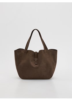 Reserved - Torebka shopper z imitacji zamszu - ciemnobrązowy ze sklepu Reserved w kategorii Torebki damskie - zdjęcie 184539140