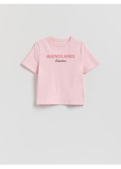 Reserved - T-shirt z nadrukiem - pastelowy róż ze sklepu Reserved w kategorii Bluzki damskie - zdjęcie 184540310