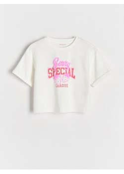 Reserved - T-shirt z wypukłym nadrukiem - złamana biel ze sklepu Reserved w kategorii Bluzki dziewczęce - zdjęcie 184542041