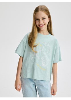 Reserved - T-shirt z nadrukiem - jasnoturkusowy - id: 914EA-06X - marki Reserved - 184542214 Reserved - T-shirt z nadrukiem - jasnoturkusowy ze sklepu Reserved w kategorii Bluzki dziewczęce - zdjęcie 184542214