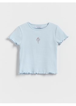 Reserved - Prążkowany t-shirt z aplikacją - jasnoniebieski ze sklepu Reserved w kategorii Bluzki dziewczęce - zdjęcie 184542261