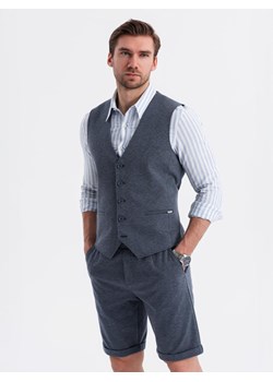 Męski zestaw elegancki kamizelka garniturowa + szorty - granatowy V1 Z112 ze sklepu ombre w kategorii Odzież męska - zdjęcie 184544003