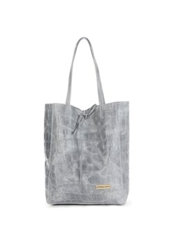 Vittoria Gotti Włoski Shopper XL Uniwersalna Torba Skórzana do noszenia na co dzień z modnym motywem Żółwia Jasno Szara ze sklepu PaniTorbalska w kategorii Torby Shopper bag - zdjęcie 184544070