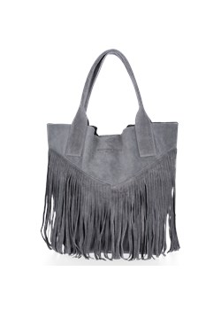 Firmowy Włoski Shopper w stylu Boho Vittoria Gotti Szara ze sklepu PaniTorbalska w kategorii Torby Shopper bag - zdjęcie 184544160