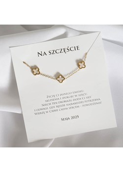 Prezent na Sesje bransoletka z dedykacją na szczęście delikatna kremowo-perłowa mini koniczynka ze sklepu otien.com w kategorii Bransoletki - zdjęcie 184550492