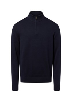 Nils Sundström Męski sweter Mężczyźni Bawełna granatowy jednolity ze sklepu vangraaf w kategorii Swetry męskie - zdjęcie 184555761