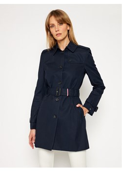 Tommy Hilfiger Trencz Heritage Single WW0WW24966 Granatowy Regular Fit ze sklepu MODIVO w kategorii Płaszcze damskie - zdjęcie 184560750