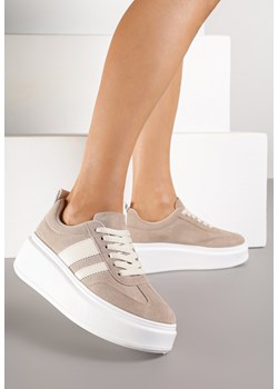 Ciemnobeżowe Sneakersy Klasyczne Tenisówki na Grubej Podeszwie z Koturnem Adessia ze sklepu renee.pl w kategorii Buty sportowe damskie - zdjęcie 184563380
