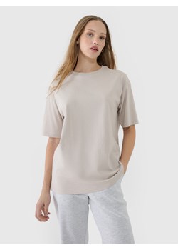 Damski t-shirt oversize 4F 4FRSS25TTSHF2694 - beżowy ze sklepu Sportstylestory.com w kategorii Bluzki damskie - zdjęcie 184563923