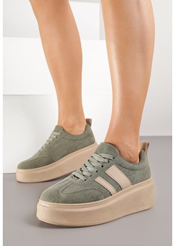 Zielone Sneakersy Kultowe Tenisówki na Platformie z Koturnem Elisara ze sklepu born2be.pl w kategorii Buty sportowe damskie - zdjęcie 184564392